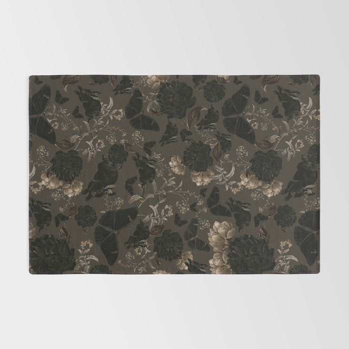 Maximalist Dark Moody Gothic Girl Flowers And Moths Rug Gallery Image 2