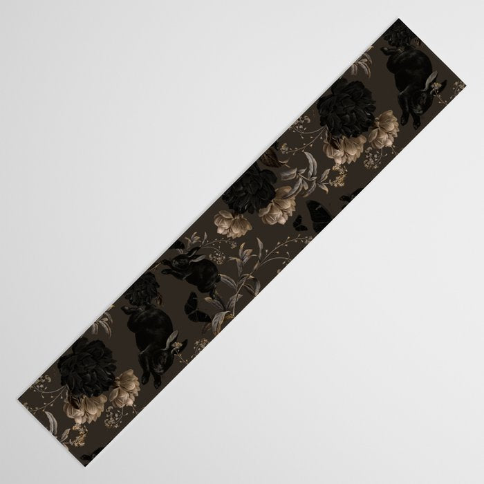 Maximalist Dark Moody Gothic Girl Flowers And Moths Table Runner Gallery Image 3