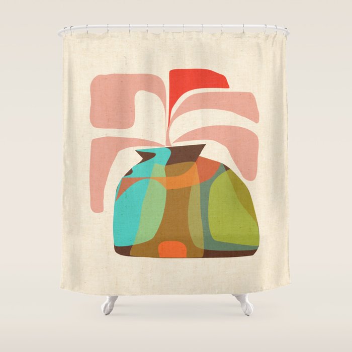 Abso 03 Colored Vase With Red Plant Shower Curtain Gallery Image 1