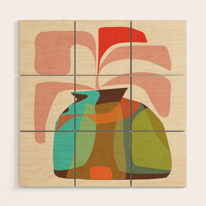 Abso 03 Colored Vase With Red Plant Wood Wall Art Gallery Image 1