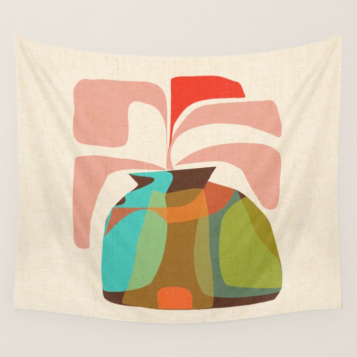 Abso 03 Colored Vase With Red Plant Wall Tapestry Gallery Image 4