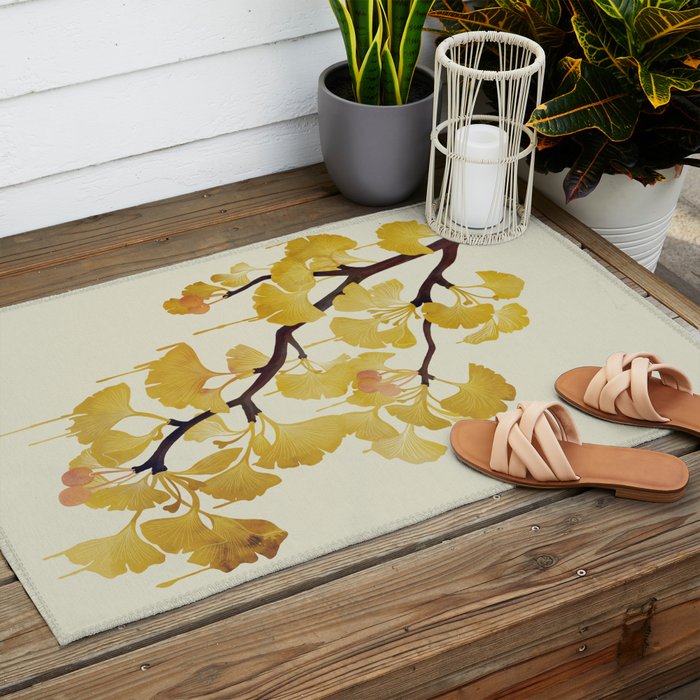 O Ginkgo in Yellow Outdoor Rug Gallery Image 2