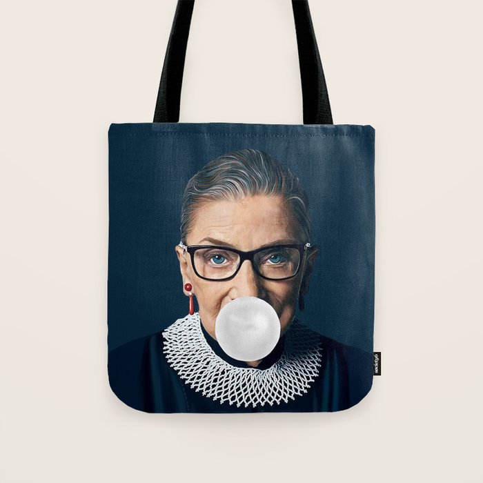 Ruth Bader Ginsburg Blowing White Bubble gum Tote Bag Gallery Image 1