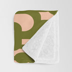 Mid Century Modern Loops Pattern in Deep Olive Green and Blush Peach Pink Throw Blanket Gallery Image 3