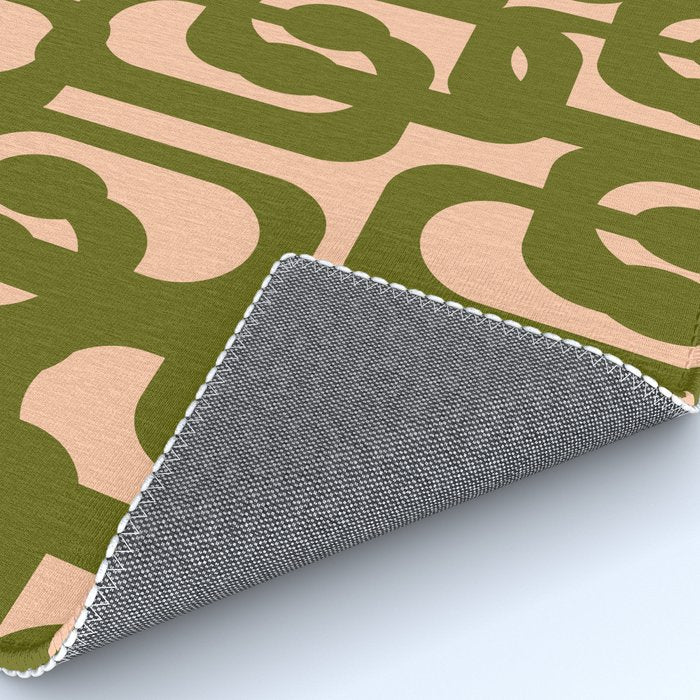 Mid Century Modern Loops Pattern in Deep Olive Green and Blush Peach Pink Rug Gallery Image 4