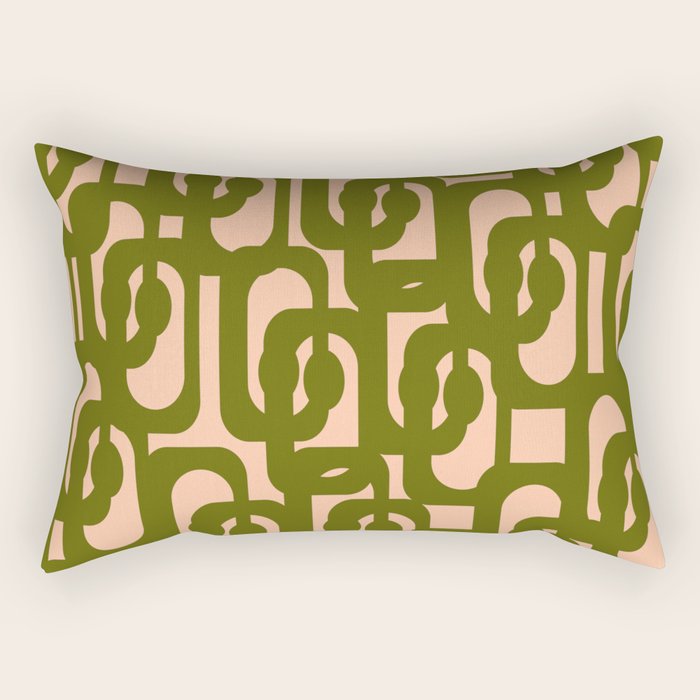 Mid Century Modern Loops Pattern in Deep Olive Green and Blush Peach Pink Rectangular Pillow Gallery Image 2