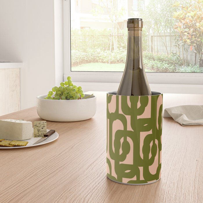 Mid Century Modern Loops Pattern in Deep Olive Green and Blush Peach Pink Wine Chiller Gallery Image 4