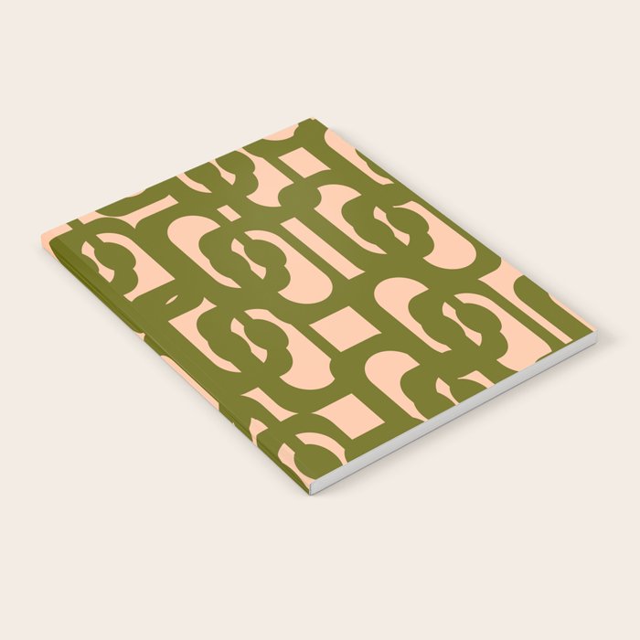 Mid Century Modern Loops Pattern in Deep Olive Green and Blush Peach Pink Notebook Gallery Image 1
