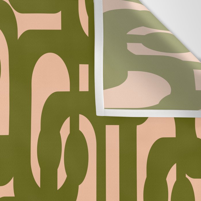 Mid Century Modern Loops Pattern in Deep Olive Green and Blush Peach Pink Wall Tapestry Gallery Image 3