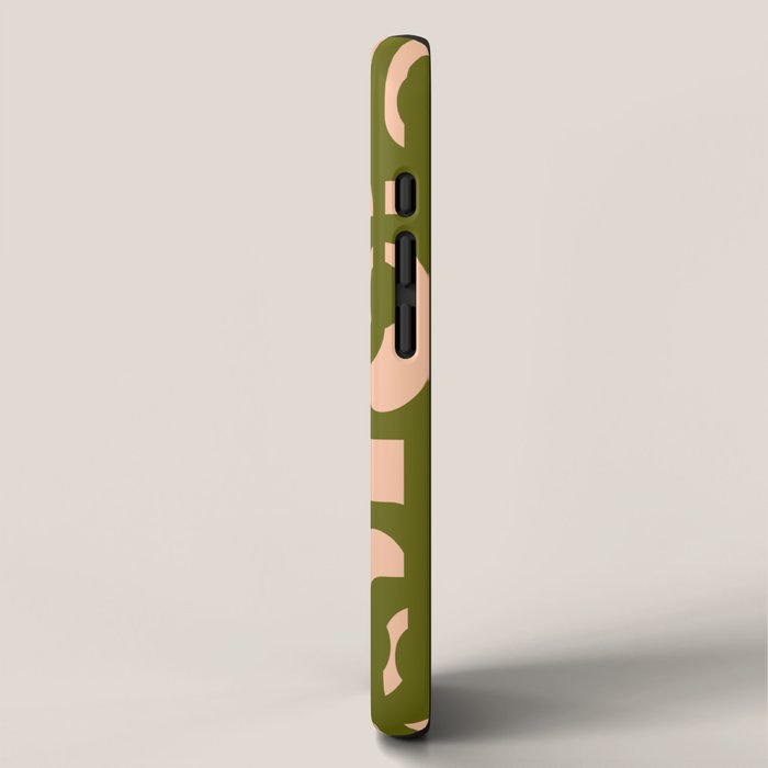 Mid Century Modern Loops Pattern in Deep Olive Green and Blush Peach Pink iPhone Case Gallery Image 2