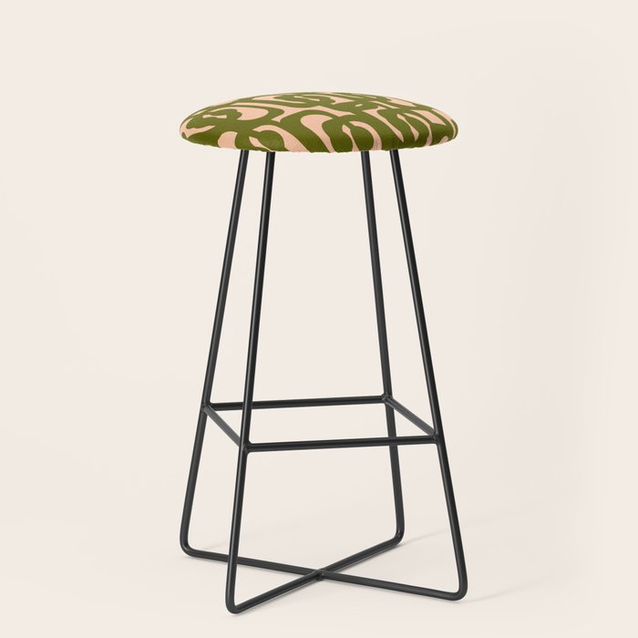 Mid Century Modern Loops Pattern in Deep Olive Green and Blush Peach Pink Stool Gallery Image 1