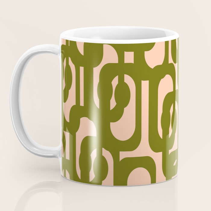 Mid Century Modern Loops Pattern in Deep Olive Green and Blush Peach Pink Coffee Mug Gallery Image 3