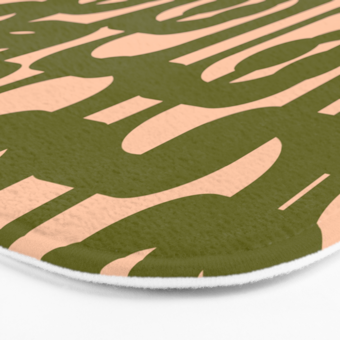 Mid Century Modern Loops Pattern in Deep Olive Green and Blush Peach Pink Bath Mat Gallery Image 3