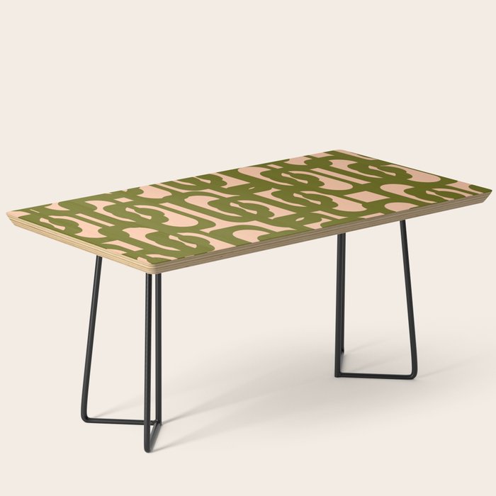 Mid Century Modern Loops Pattern in Deep Olive Green and Blush Peach Pink Coffee Table Gallery Image 1