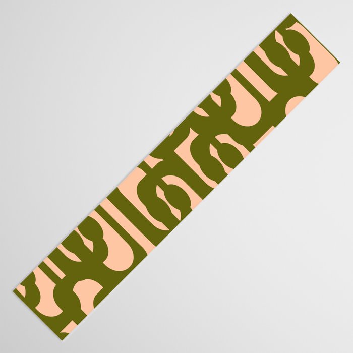 Mid Century Modern Loops Pattern in Deep Olive Green and Blush Peach Pink Table Runner Gallery Image 3