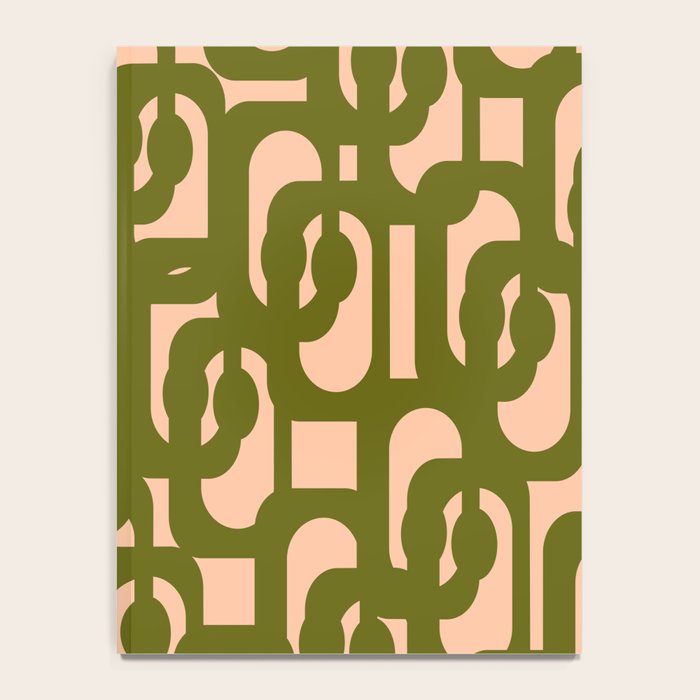 Mid Century Modern Loops Pattern in Deep Olive Green and Blush Peach Pink Notebook Gallery Image 4