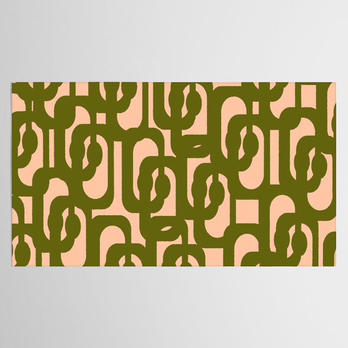 Mid Century Modern Loops Pattern in Deep Olive Green and Blush Peach Pink Tablecloth Gallery Image 2
