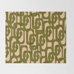 Mid Century Modern Loops Pattern in Deep Olive Green and Blush Peach Pink Throw Blanket Gallery Image 2