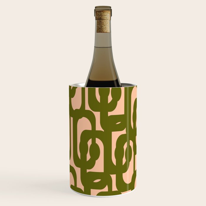 Mid Century Modern Loops Pattern in Deep Olive Green and Blush Peach Pink Wine Chiller Gallery Image 1