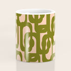 Mid Century Modern Loops Pattern in Deep Olive Green and Blush Peach Pink Coffee Mug Gallery Image 4
