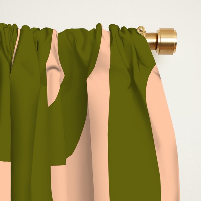 Mid Century Modern Loops Pattern in Deep Olive Green and Blush Peach Pink Window Curtain Gallery Image 2