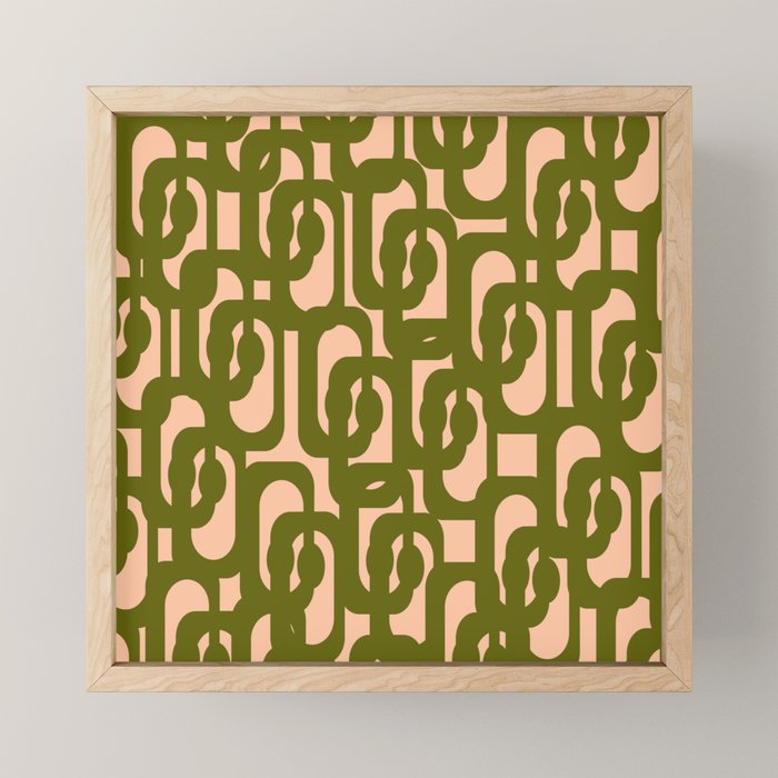 Mid Century Modern Loops Pattern in Deep Olive Green and Blush Peach Pink Mini Art Print Gallery Image 1