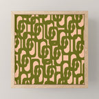 Mid Century Modern Loops Pattern in Deep Olive Green and Blush Peach Pink Mini Art Print Gallery Image 1