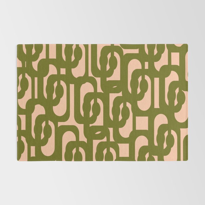 Mid Century Modern Loops Pattern in Deep Olive Green and Blush Peach Pink Rug Gallery Image 2