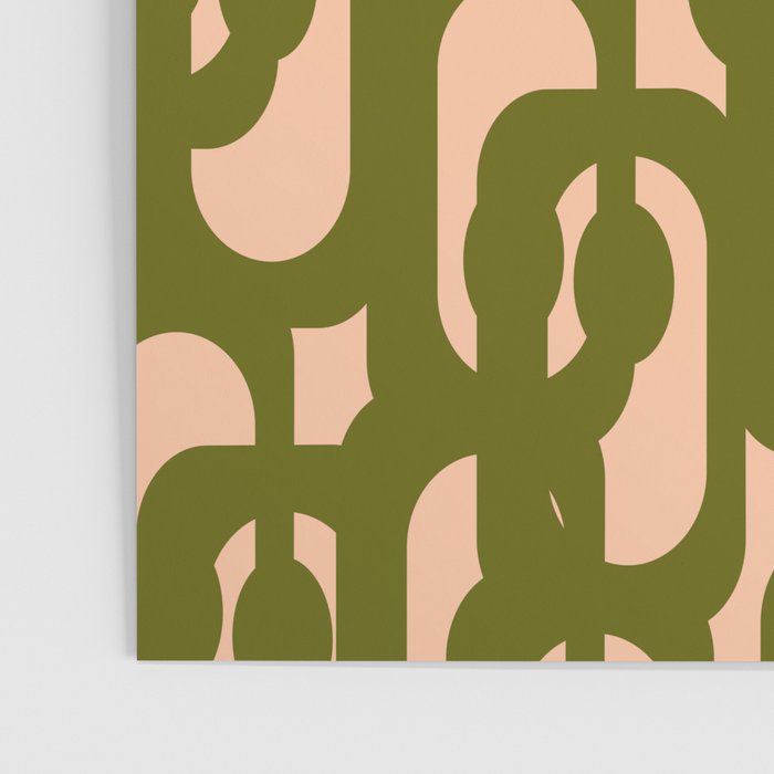 Mid Century Modern Loops Pattern in Deep Olive Green and Blush Peach Pink Poster Gallery Image 3