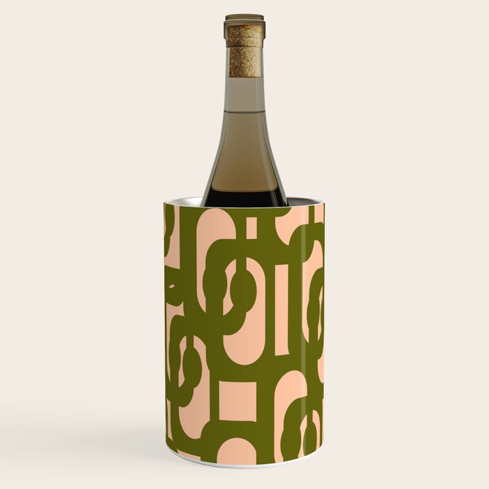 Mid Century Modern Loops Pattern in Deep Olive Green and Blush Peach Pink Wine Chiller Gallery Image 3