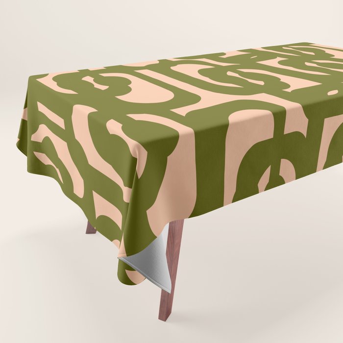 Mid Century Modern Loops Pattern in Deep Olive Green and Blush Peach Pink Tablecloth Gallery Image 1