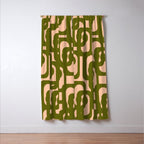Mid Century Modern Loops Pattern in Deep Olive Green and Blush Peach Pink Window Curtain Gallery Image 3