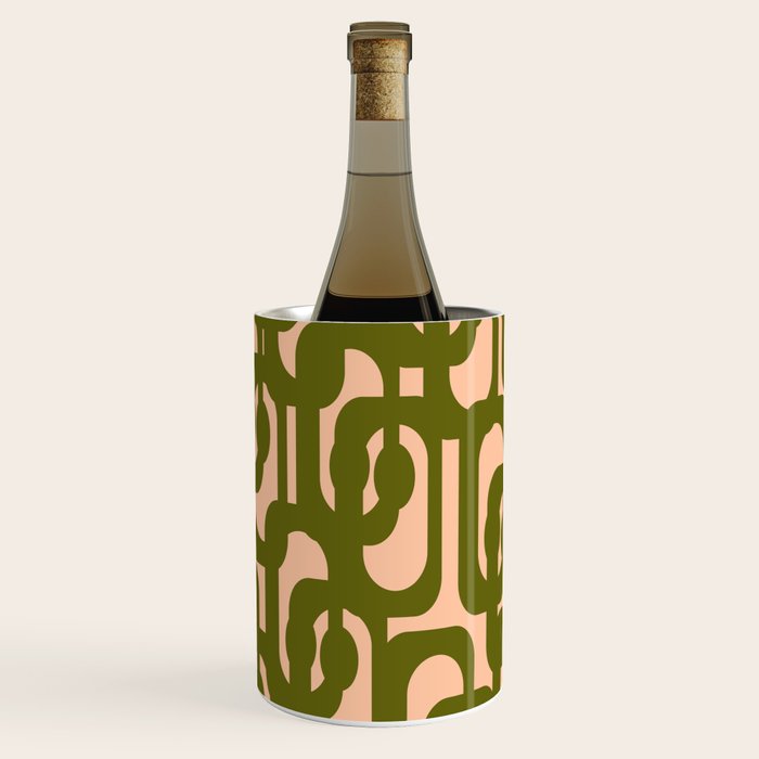 Mid Century Modern Loops Pattern in Deep Olive Green and Blush Peach Pink Wine Chiller Gallery Image 2