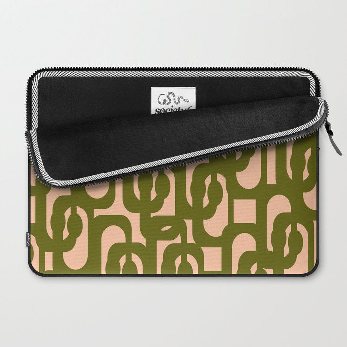 Mid Century Modern Loops Pattern in Deep Olive Green and Blush Peach Pink Laptop Sleeve Gallery Image 2