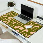 Mid Century Modern Loops Pattern in Deep Olive Green and Blush Peach Pink Desk Mat Gallery Image 2