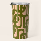 Mid Century Modern Loops Pattern in Deep Olive Green and Blush Peach Pink Travel Mug Gallery Image 3