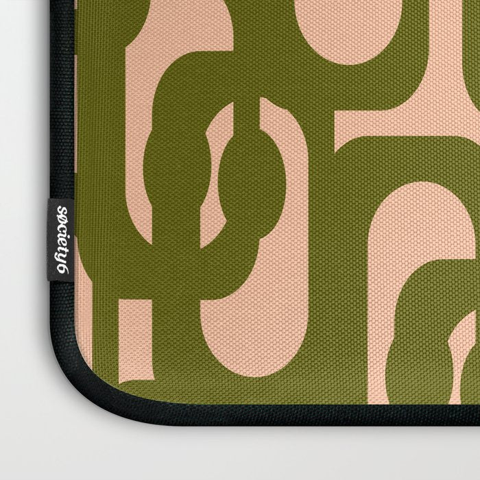 Mid Century Modern Loops Pattern in Deep Olive Green and Blush Peach Pink Laptop Sleeve Gallery Image 3