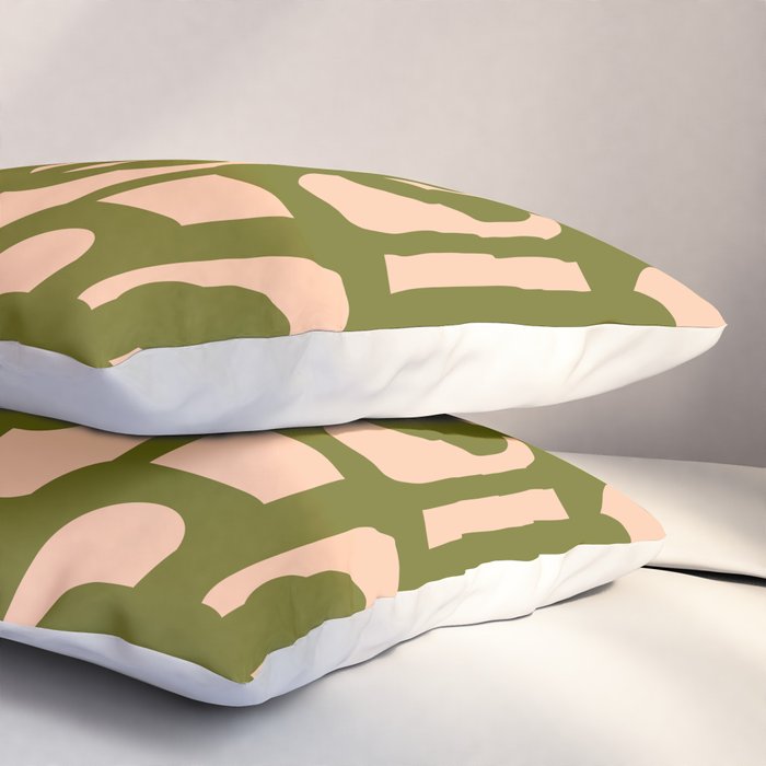 Mid Century Modern Loops Pattern in Deep Olive Green and Blush Peach Pink Pillow Sham Gallery Image 3