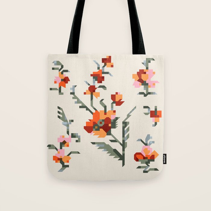 pixel folk ornaments floral embroidery Tote Bag Gallery Image 1