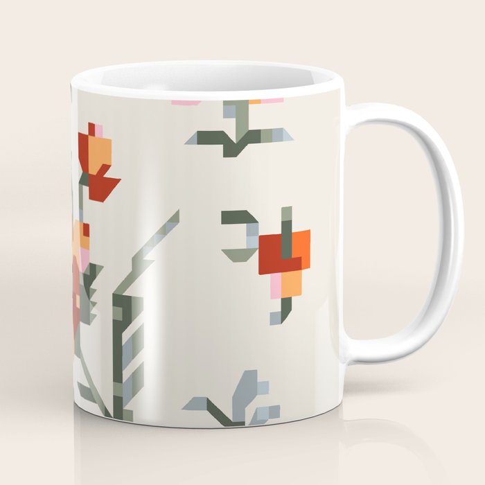 pixel folk ornaments floral embroidery Coffee Mug Gallery Image 1