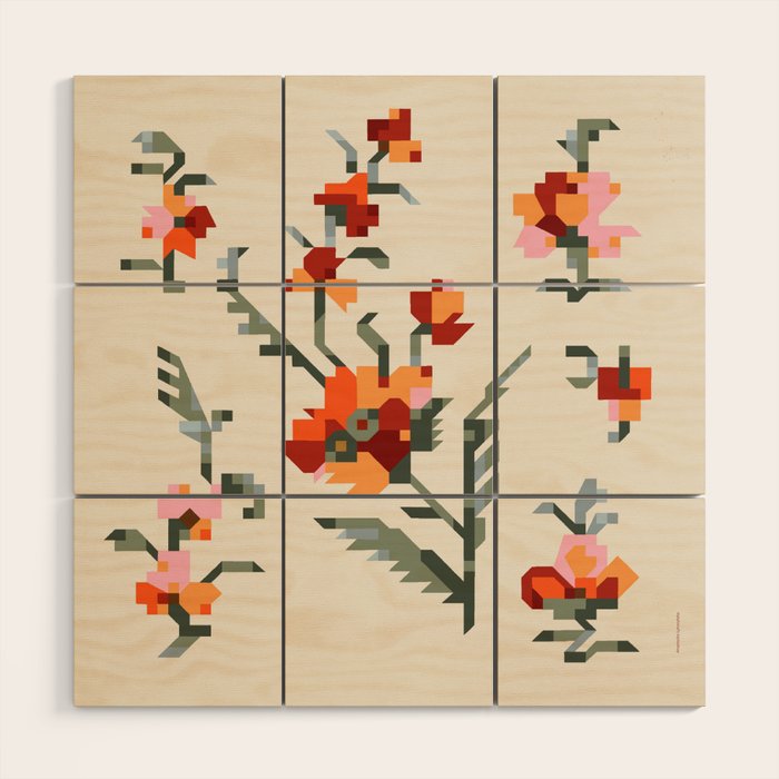 pixel folk ornaments floral embroidery Wood Wall Art Gallery Image 1