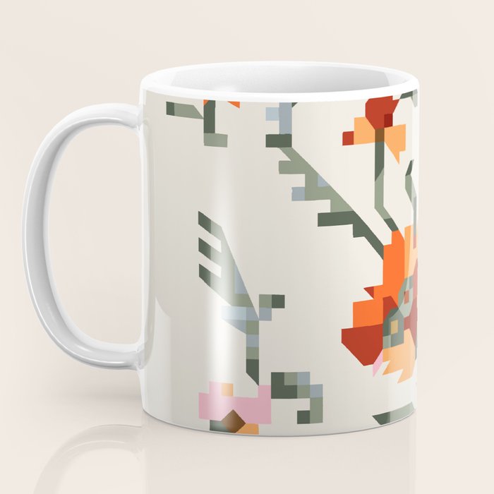 pixel folk ornaments floral embroidery Coffee Mug Gallery Image 3