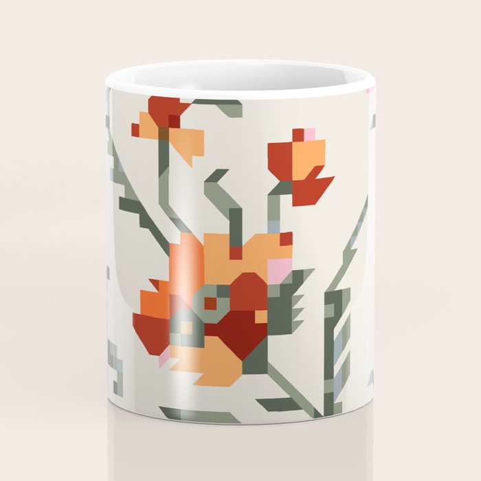 pixel folk ornaments floral embroidery Coffee Mug Gallery Image 4