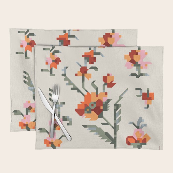 pixel folk ornaments floral embroidery Placemat Gallery Image 1