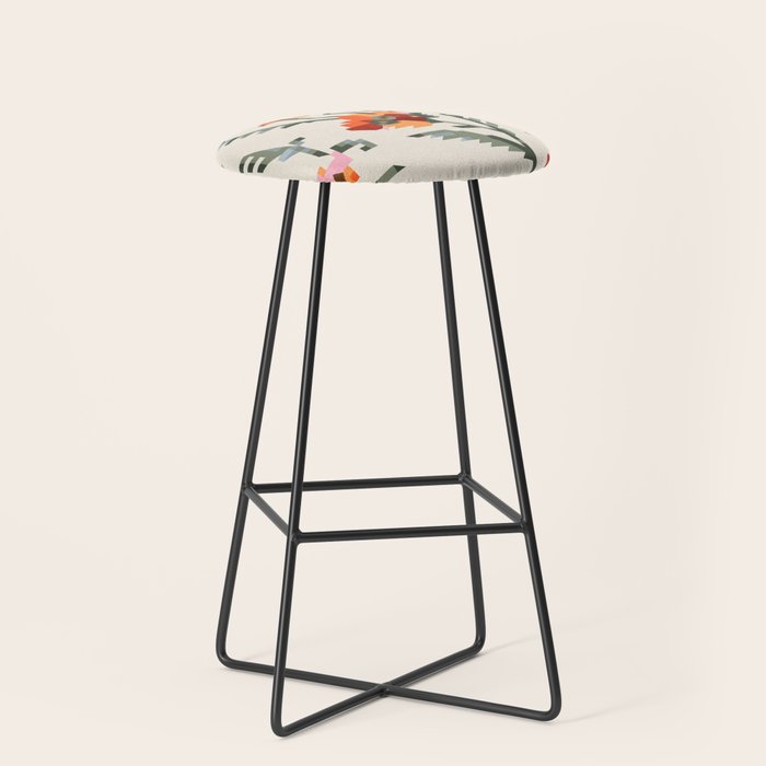 pixel folk ornaments floral embroidery Stool Gallery Image 1
