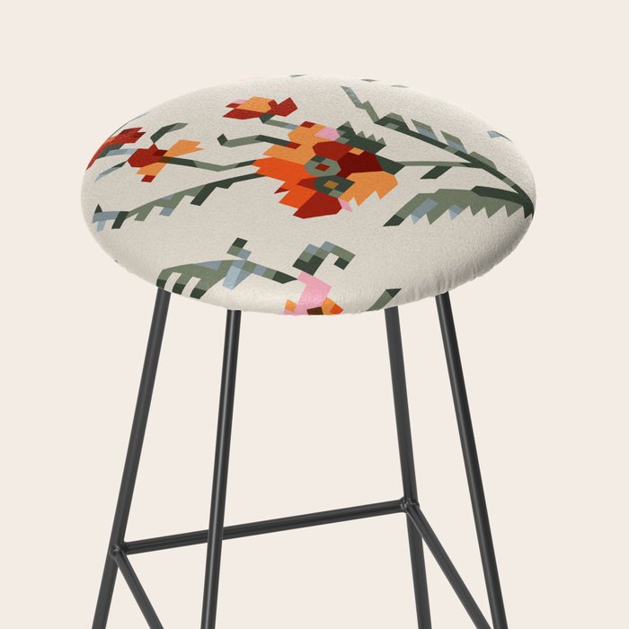 pixel folk ornaments floral embroidery Stool Gallery Image 2