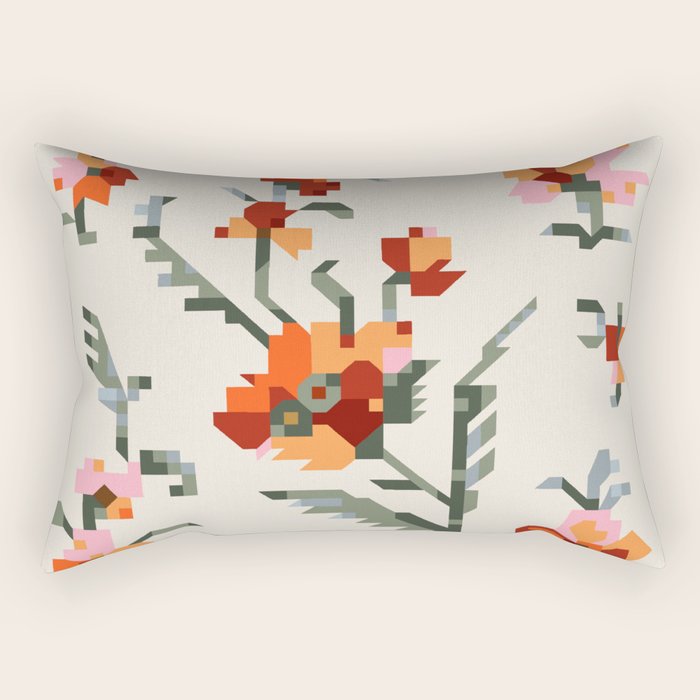 pixel folk ornaments floral embroidery Rectangular Pillow Gallery Image 2