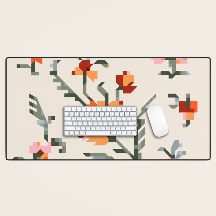 pixel folk ornaments floral embroidery Desk Mat Gallery Image 1