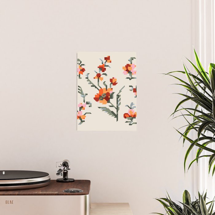 pixel folk ornaments floral embroidery Poster Gallery Image 2