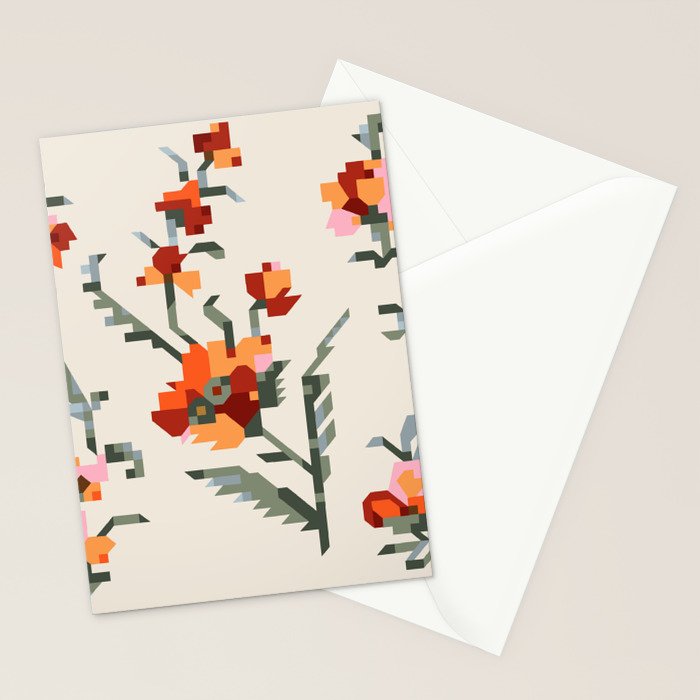 pixel folk ornaments floral embroidery Stationery Card Gallery Image 2